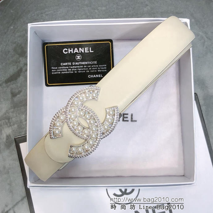 CHANEL香奈兒 18新款 CC珍珠水鑽扣 30MM精品光滑優雅皮帶 小紅書火爆款  xfp1004